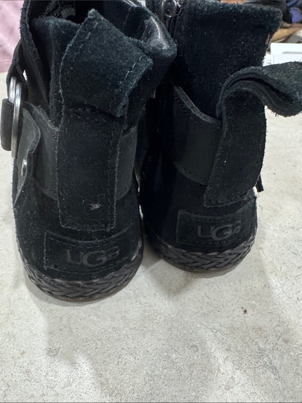 UGG Kids Black Suede Ankle Boots with Buckle